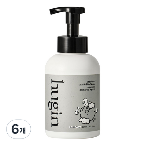 허긴 유아용 모이스처 아토 약산성 올인원 대용량 버블워시 거품형 무향, 500ml, 6개