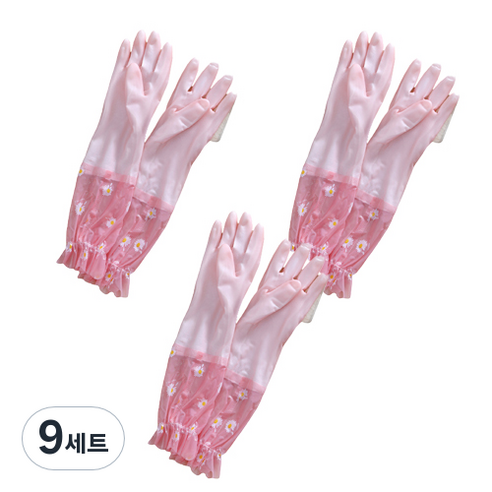 리즈제이니 라텍스 고무장갑 FREE, 25 젤리 롱 연꽃 레이스 플러스 벨벳(핑크), 9세트
