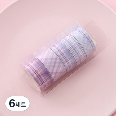 해피제이 다꾸 벽꾸미기 파스텔 체크 마스킹테이프 6종 세트, 6세트, 3 퍼플