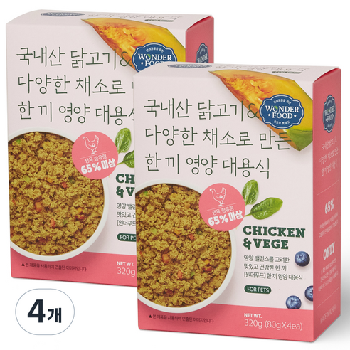 원더푸드 전연령용 반려동물 한 끼 영양 대용식, 닭, 320g, 4개