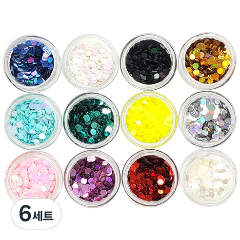 퍼니네일 원형 3mm 글리터 3g 12종 + 케이스 세트, 혼합 색상, 6세트