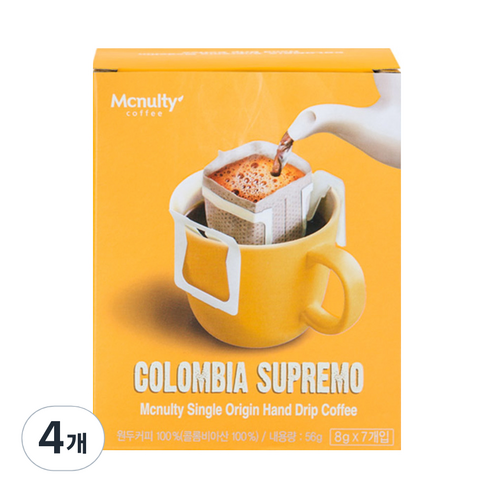 맥널티 콜롬비아 슈프리모 핸드 드립백커피, 8g, 7개입, 4개