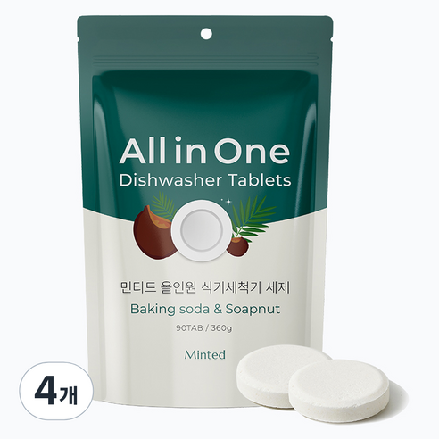 민티드 올인원 식기세척기 세제 90p, 4개, 360g