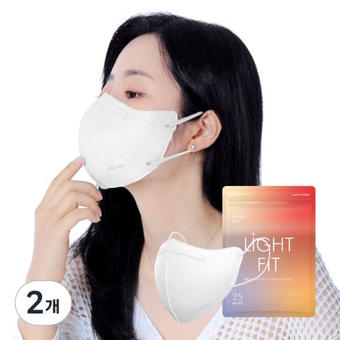 필나인 라이트 핏 2D 보건용 마스크 KF94 대형, 25매입, 2개, 스노우화이트