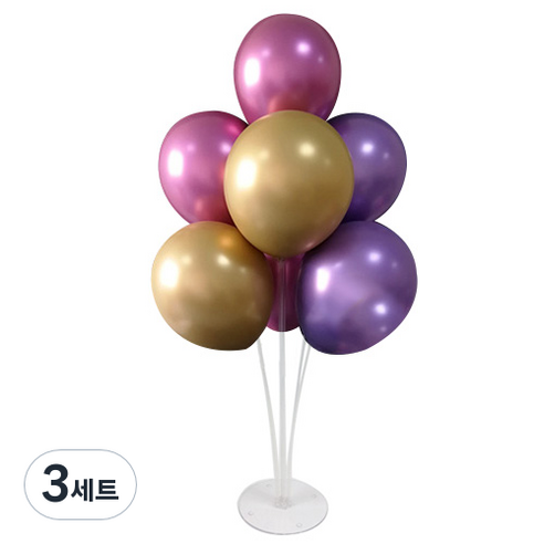 와우파티코리아 풍선꽂이 세트, 크롬 골드 바이올렛 연보라, 3세트