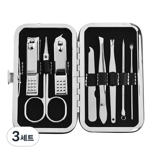 피피홈리빙 귀이개 손톱깍이 케어 8종 세트, 3세트, 블랙