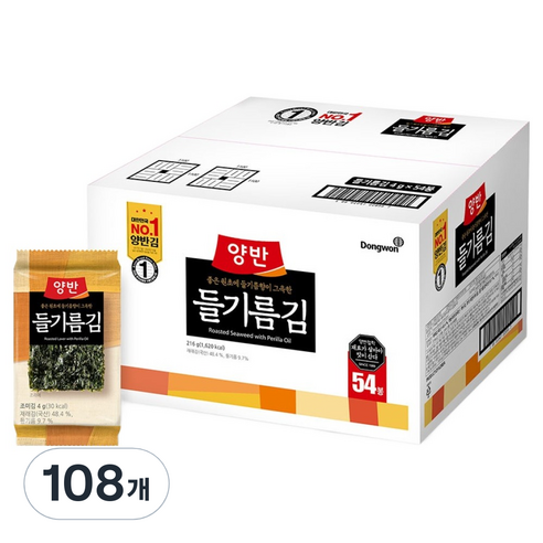 양반 식탁 들기름김, 4g, 108개