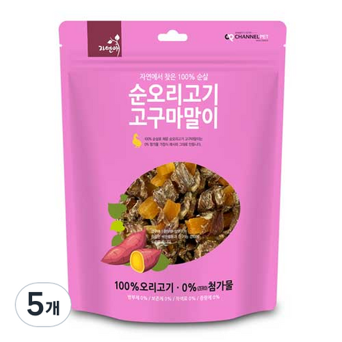 자연애채널펫 순 오리고기 고구마말이 져키 강아지 간식, 오리 + 고구마 혼합맛, 300g, 5개