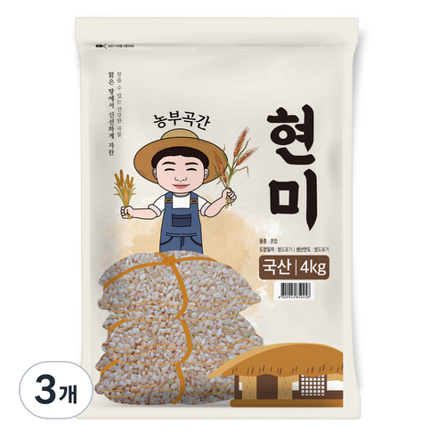농부곡간 국산 현미, 4kg, 3개