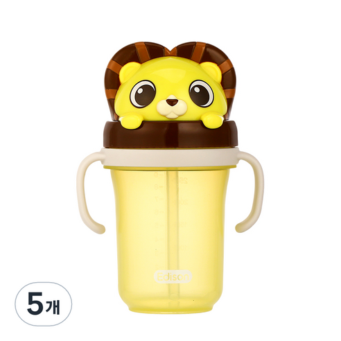 에디슨 프렌즈 흘림방지 입체 빨대컵 2, 사자 하이언, 5개, 300ml