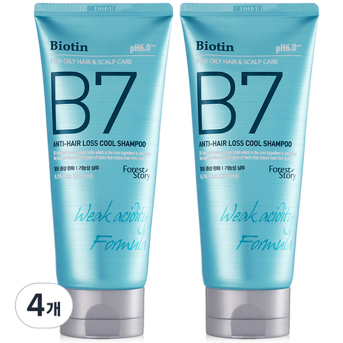 포레스트스토리 B7 약산성 쿨 탈모 샴푸, 4개, 200ml