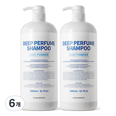 더블유피부연구소 딥 퍼퓸 샴푸 베이비파우더향, 1500ml, 6개