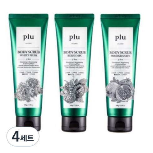 플루 오리지널 바디스크럽 화이트머스크 200g + 베리믹스 200g + 석류 200g 세트, 4세트