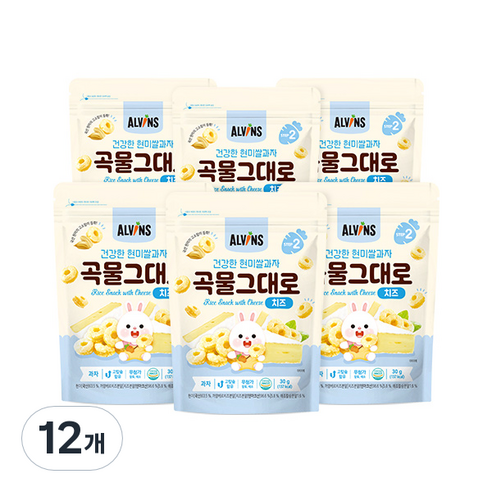 엘빈즈 건강한 현미쌀과자 곡물그대로, 치즈맛, 12개, 30g