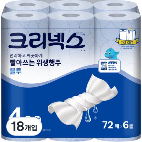 크리넥스 빨아쓰는 위생행주 블루 72매, 18개