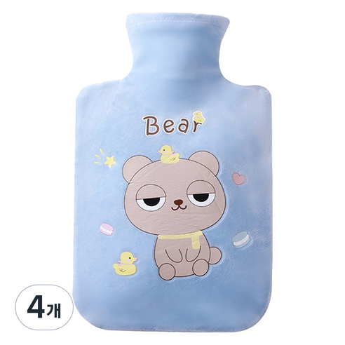 쿼르디 보온 물주머니 핸드워머 베어 블루 500ml, 4개