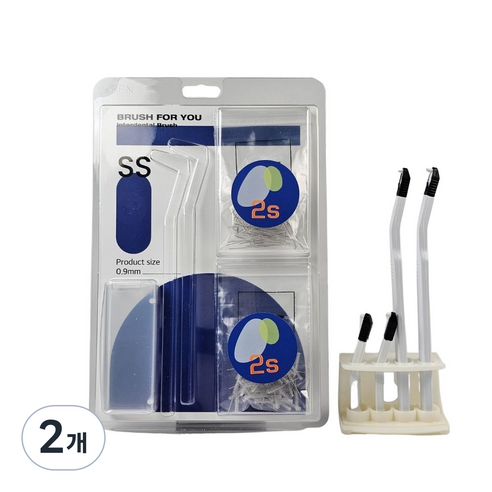 브러쉬포유 리필치간칫솔 원기둥형 SS 0.9mm 200p + 거치대, 2개