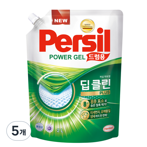 퍼실 딥클린 플러스 파워젤 액상세제 드럼용 리필, 2L, 5개