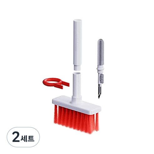 일상나눔 이어폰 청소 스틱 + 키보드 브러쉬 일체형 세트, 레드, 2세트