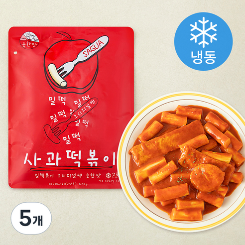 사과떡볶이 오리지널팩 밀떡볶이 순한맛 (냉동), 870g, 5개