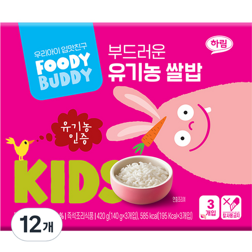 푸디버디 부드러운 유기농 쌀밥 3p, 140g, 12개 140g × 12개 섬네일