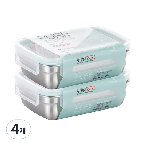 스텐락 퓨어 밀폐용기 직사각 5호 730ml, 4개, 용기 + 뚜껑