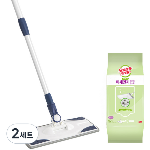 스카치브라이트 베이직 막대걸레 표준형 + 미세먼지 정전기 청소포 60매, 2세트