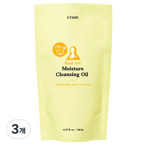 에뛰드 리얼아트 클렌징 오일 모이스처 리필 NEW, 185ml, 3개