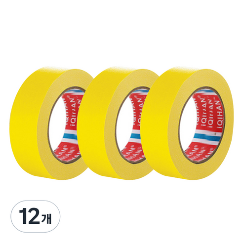 다다 칼라 마스킹 종이테이프 25mm x 15m, 옐로우, 12개