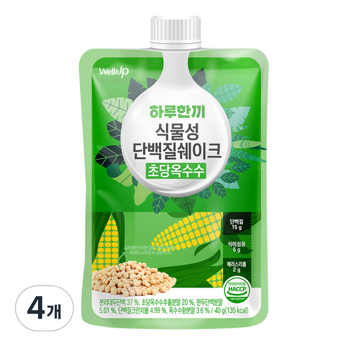 웰업 하루한끼 식물성 단백질 쉐이크 초당옥수수맛, 40g, 4개