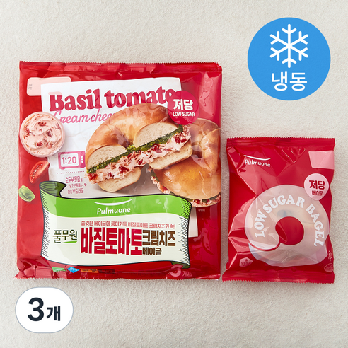풀무원 바질 토마토 크림치즈 베이글 3개입 (냉동), 435g, 3개