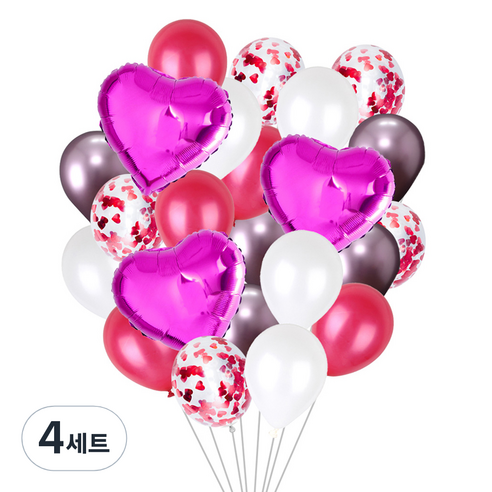파티쇼 크롬메탈 은박 풍선 파티용품세트 하트, 푸치샤, 4세트