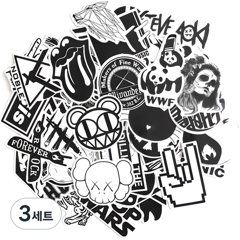 캐리어스티커 노트북 스트릿 블랙앤화이트3 스티커 60종 세트, 혼합색상, 3세트
