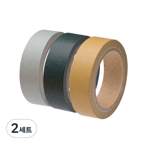 단순생활 마스킹 테이프 3종 세트 15mm x 10m, 크라프트, 그레이, 다크그린, 2세트