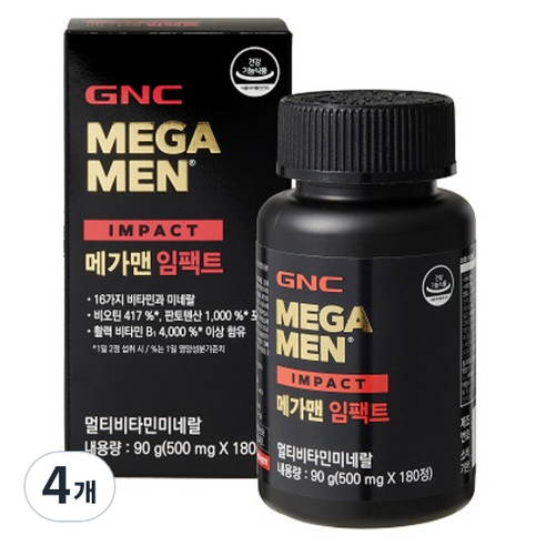 GNCMEGAMEN GNC 메가맨 임팩트 90g, 180정, 4개
