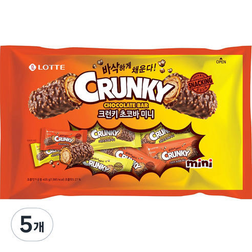 롯데제과 크런키 초코바 미니, 405g, 5개