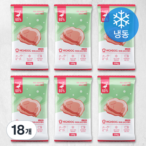 하이독 생후 3개월령 이상 강아지 냉동 화식사료, 오리, 18개, 100g