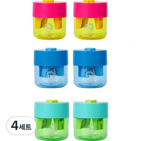 델리 네온 2홀 연필깎이 3종 x 2p 세트 EH558, 핑크, 블루, 그린, 4세트