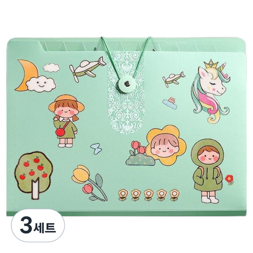 올인셀 데일리 아코디언 파일 8칸 A4 + 스티커 세트, 파스텔그린(파일), 3세트