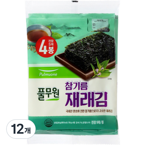 풀무원 참기름 재래김 전장 5매입, 20g, 12개