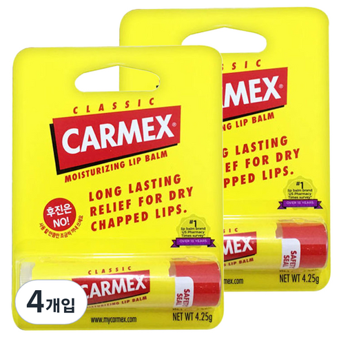 카멕스 모이스처라이징 립밤 스틱, 클래식, 4.25g, 4개입