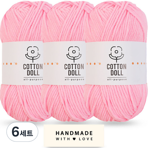 니뜨 코튼돌실 50g x 3p + 코튼 라벨 세트, 6세트, 12 네온연핑크
