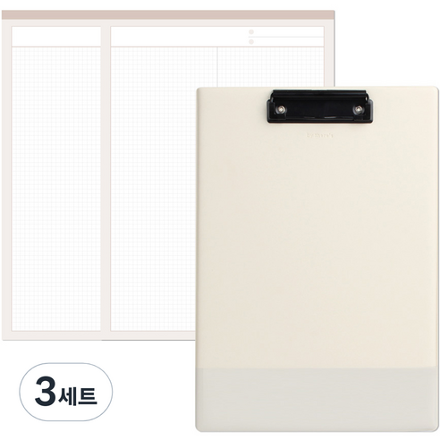 데얼스 슬리브 클립보드 A4 + 노트패드 A4 2p, 바닐라, 3세트