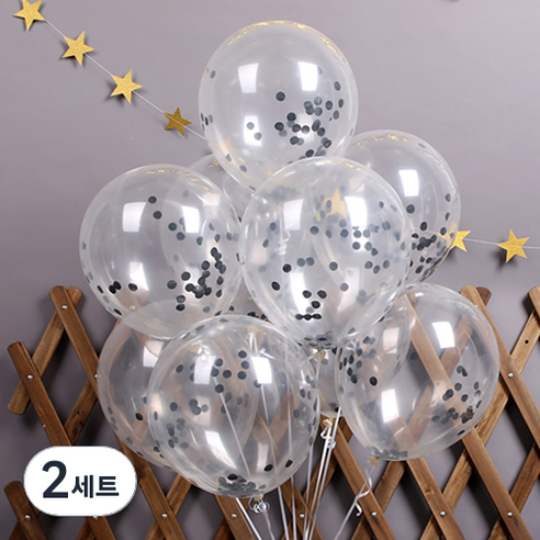 파티해 써클 컨페티풍선 20p + 손펌프 랜덤발송 +컬링리본 + 스펀지닷 세트, 블랙, 2세트