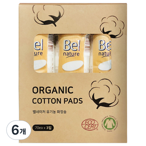벨네이처 유기농 화장솜, 70개입, 6개