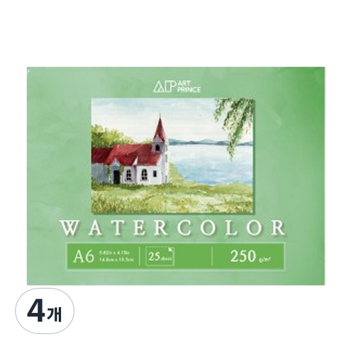 두성 아트프린스 워터컬러 수채화용 무선 스케치북 250g W11, A6, 25매, 4개