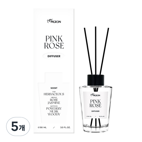 피죤 디퓨저 방향제 핑크로즈 본품, 90ml, 5개