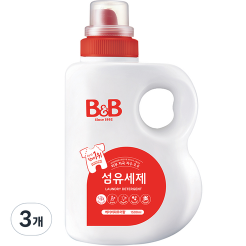   비앤비 섬유 유아 세제 베이비파우더향, 1500ml, 3개