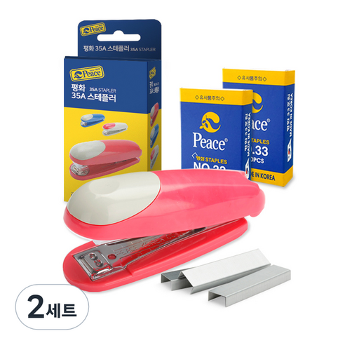 피스코리아 스테플러 + 리필 33호침 2p 세트, 핑크, 2세트