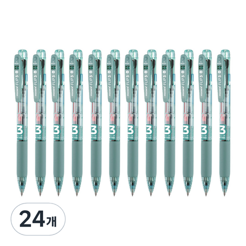 모나미 플립3 멀티펜 0.5mm, 세이지 그린(블랙 + 블루 + 레드), 24개
